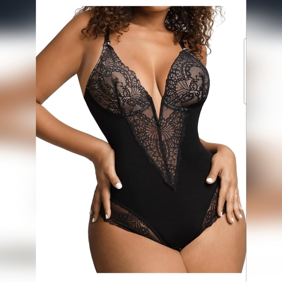 Popilush V-Neck Lace Corset Shapewear Bodysuit With Tummy Control Size 3XL - Picture 1 of 9